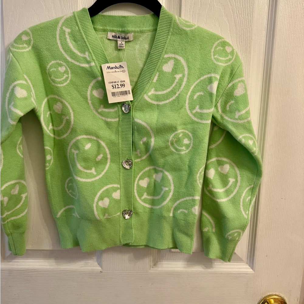 Green Smiley Face Cardigan / Little Girl / Nik & Leksi